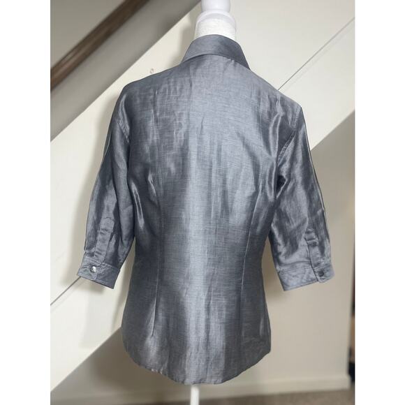 Jenne Maag Silver Gray Metallic Blouse Top Button Down Fitted Elegant Size M - Picture 2 of 7